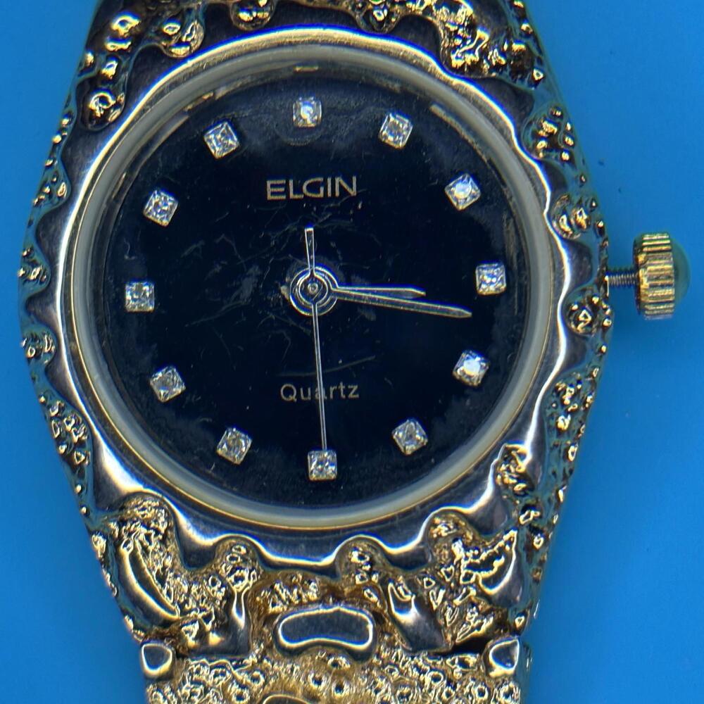 Vintage Elgin Quartz Gold Nugget Plated Diamond Chip Elegant Women’s Watch - Picture 12 of 12